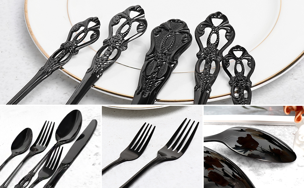 Набір столових приборів 20 предметів, чорний, нержавіюча сталь, Vintage Palast - для 4 осіб, полірований, для посудомийної машини
