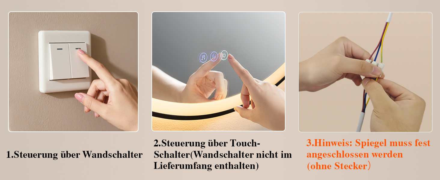 Дзеркало для ванної кімнати з підсвічуванням LED, антизапар, сенсорне керування, регулювання яскравості, 3 кольори світла, функція пам'яті, захист від вибуху, кругле дзеркало 50см (металевий каркас+bluetooth)