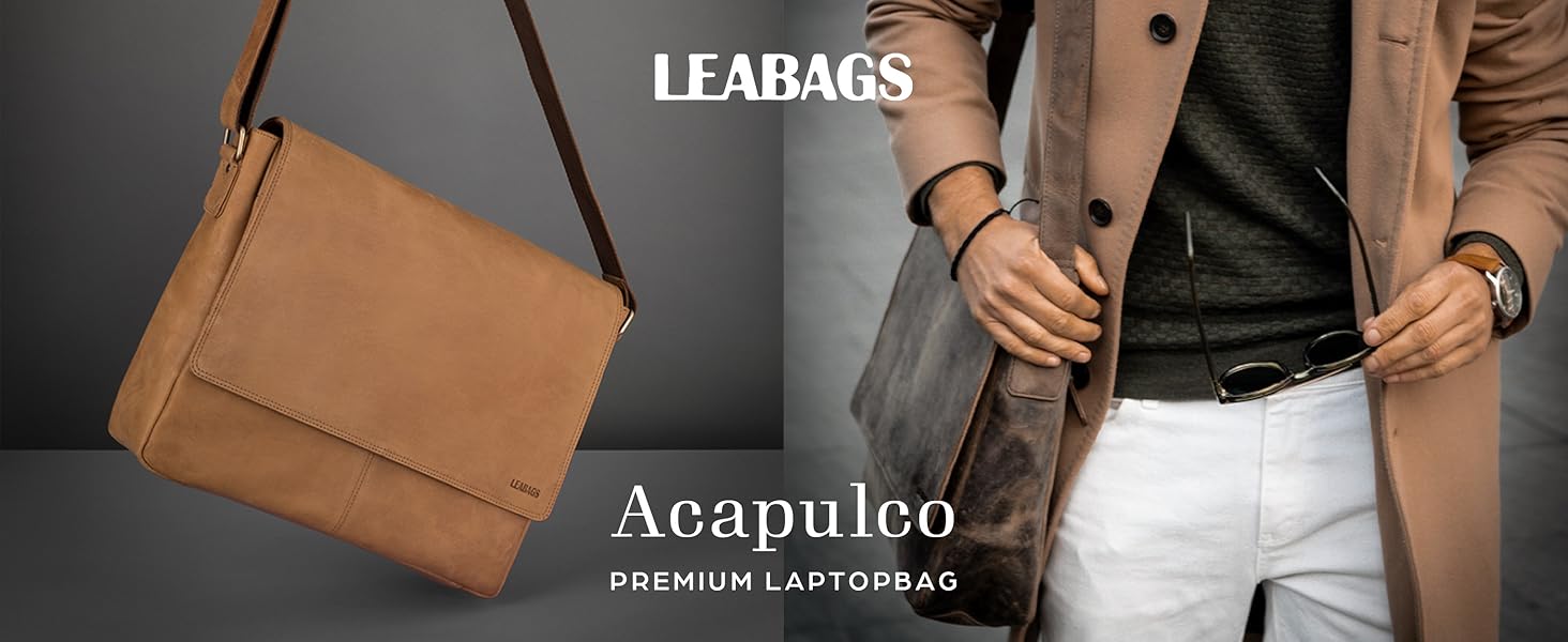 Сумка-месенджер LEABAGS Acapulco з натуральної шкіри, чоловіча та жіноча шкіряна сумка для ноутбука до 15 дюймів, ділова сумка через плече 39x30x11 см