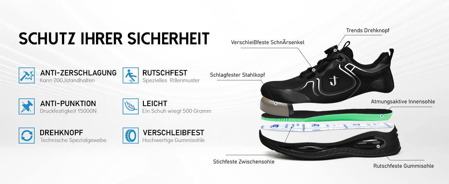Черевики робочі, захисні: водонепроникні, легкі, спортивні, з металевим носком. Дихаючі, антиковзкі кросівки для чоловіків та жінок (45 EU, Чорний)