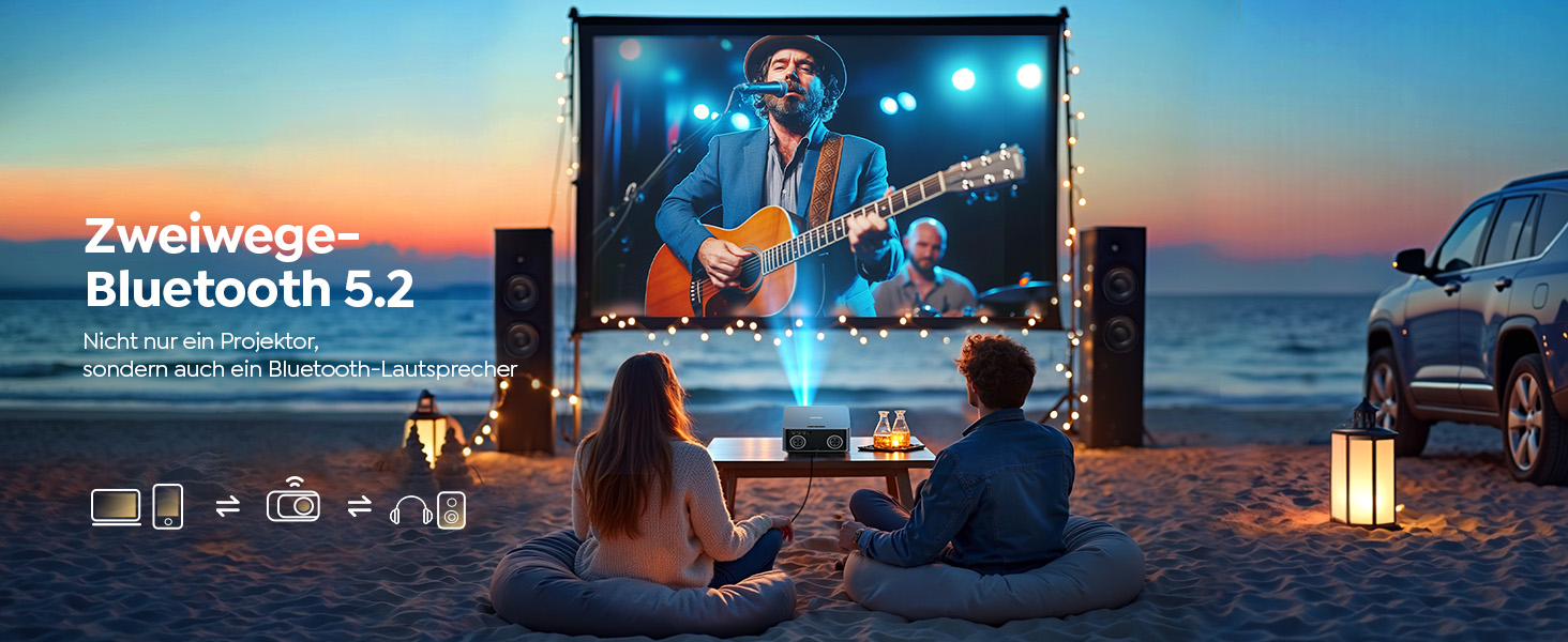 Смарт-проектор Toptro 4K Home Cinema, 1500 ANSI люмен, Full HD 1080p, Netflix, Dolby Audio, двосторонній Bluetooth, WiFi, AI-автофокус та корекція трапеції, для дому та вулиці, чорний