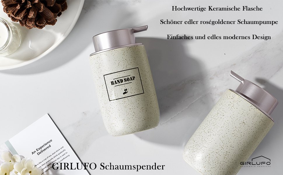 Дозатор для миючого засобу та рідкого мила GIRLUFO, 350 мл, бежевий, з великим насосом. Наповнюваний дозатор для ванної кімнати та кухні. Легкий у використанні.