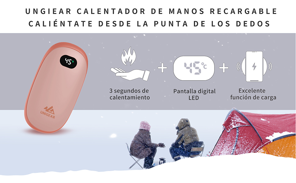 Електричний грієчка для рук Unigear 5200mAh з Powerbank, USB, 35-55°C, цифровий дисплей, для активного відпочинку, чорний