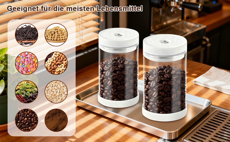 Герметичний контейнер для кави на 1100 мл з нержавіючої сталі, вакуумний, з клапаном, для кавових зерен, чаю, горіхів, печива, какао - білий