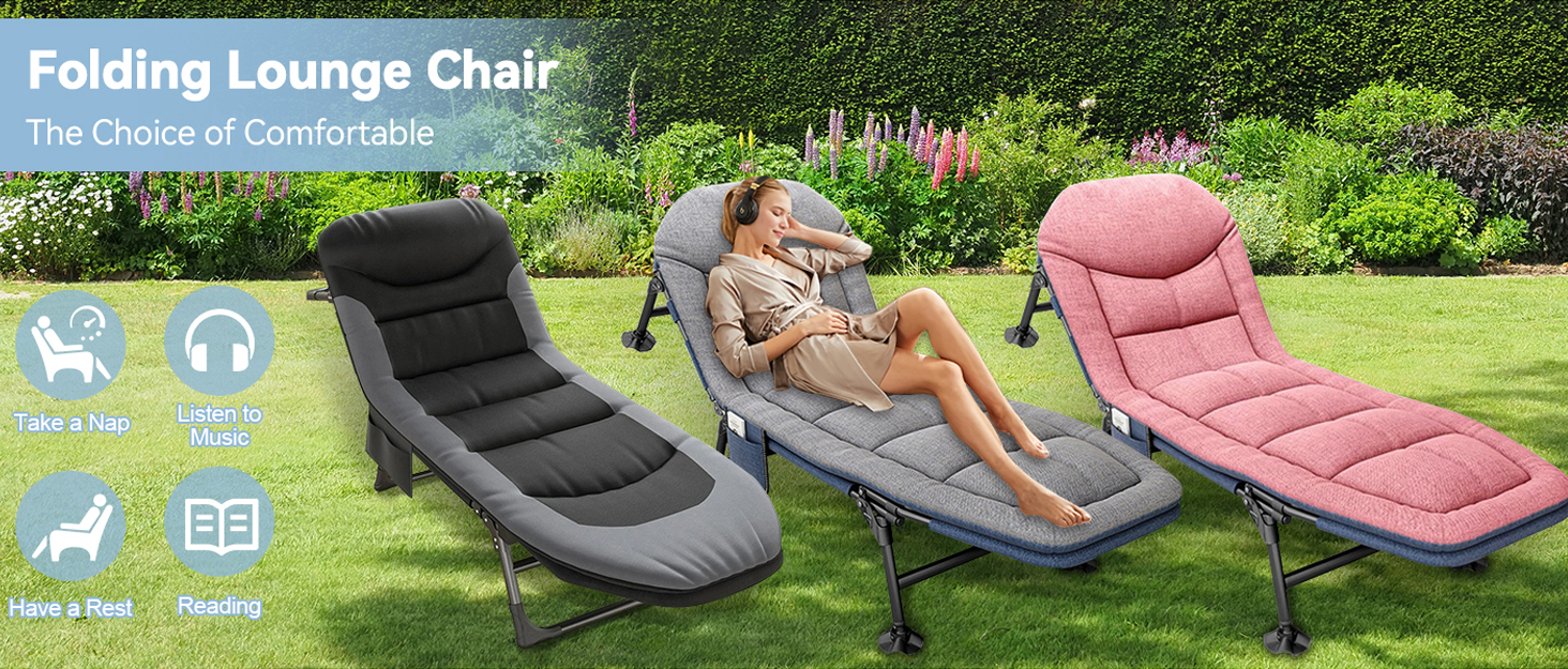 Розкладне ліжко для кемпінгу XXL - широке кемпінгове ліжко, розкладне, легке, з регульованою спинкою, для відпочинку на природі та вдома