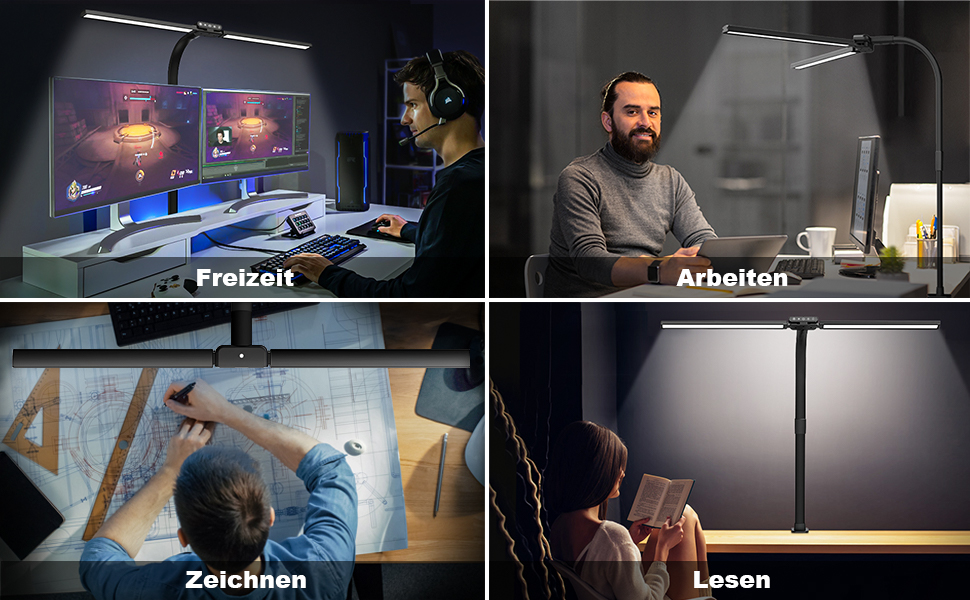 Лампа для столу Hapfish LED з кріпленням, 24W, подвійний настільний світильник, широке та яскраве освітлення, 5 режимів кольору та 5 рівнів регулювання яскравості, лампа денного світла для офісу, дому, дітей, з шийкою-лебедем