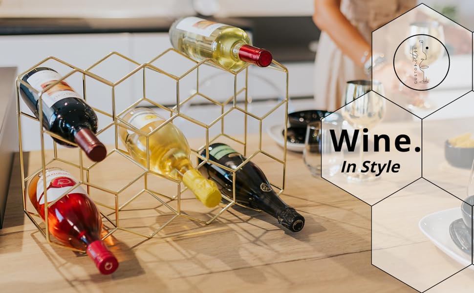 Стелаж для вина Gusto Nostro - металевий, 3-рівневий, на стіл, для 14 пляшок (золотий)