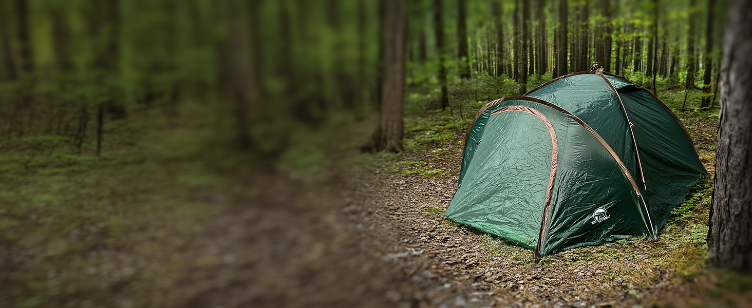 Намет кемпінговий Campingzelt 3-4 особи двошаровий зелено-коричневий: водонепроникний, з москітною сіткою, затемненим внутрішнім простором, флюоресцентними відтяжками та килимком для передпокою