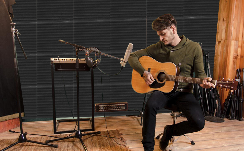 Самоклеящийся акустичний поролон Sonnewelt 5x30x30 см, 3D панелі для звукоізоляції та поглинання ехо, шумопоглинаючі плитки для студії, офісу та дому (48 шт, чорний, піраміда)