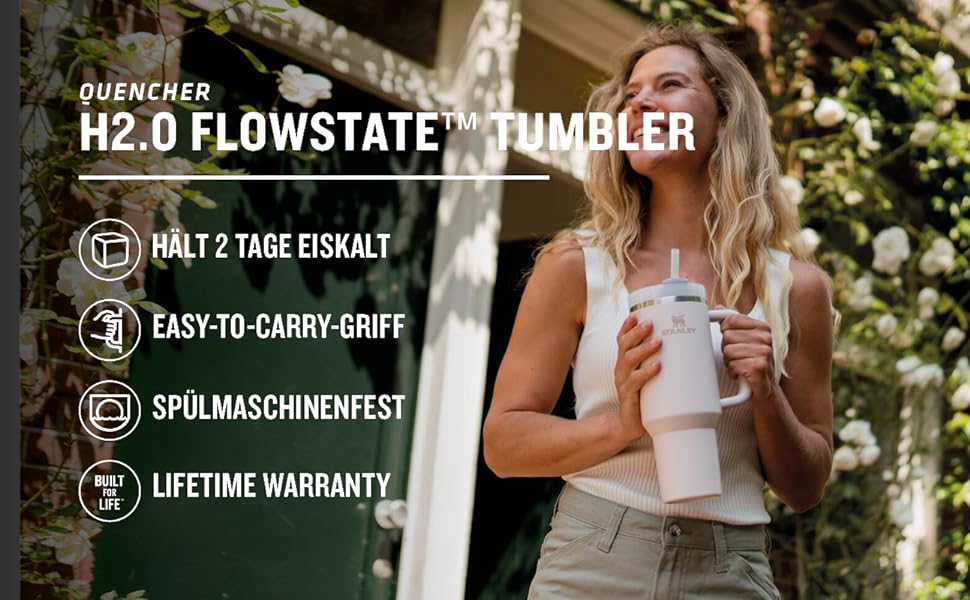Stanley Quencher H2.0 Flowstate Water Bottle with Straw 1.2L - Thermobeaker Keeps Drinks Cold for 11 Hours - 48 Hours Iced - Dishwasher Safe - BPA-Free Thermos Flask - Stainless Steel Drinking Cup