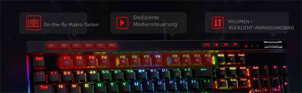 Redragon K580 PRO - Бездротова Механічна Ігрова Клавіатура RGB з 104 клавішами, Hot-Swap, Мультимедійне Управління та Макро-Запис (Brown Switches)