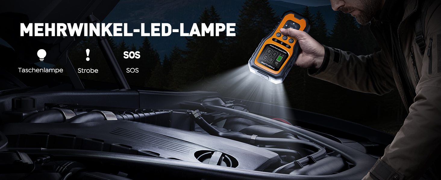 Портативний пусковий пристрій TREKURE 6000A з OBD2 діагностикою та тестом акумулятора, 12V, для бензинових та дизельних авто до 10л, з LED-ліхтариком та вогнезахистом V0