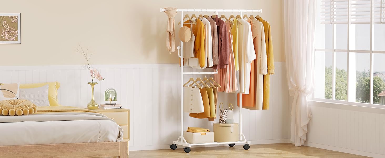 Кледірний стійка FAVOOSTY на колесах, мобільний, металевий, чорно-білий, регульований, 89.50×39.00×161.20 см