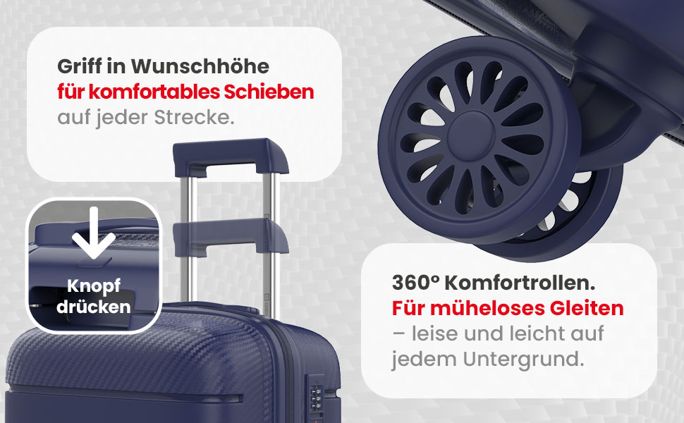 Чемодан GENTOR великий з колесами 64x44x24 см – легкий жорсткий валіза Trolley з TSA-замком – валіза з жорстким корпусом для подорожей та відпочинку (M, темно-синій)