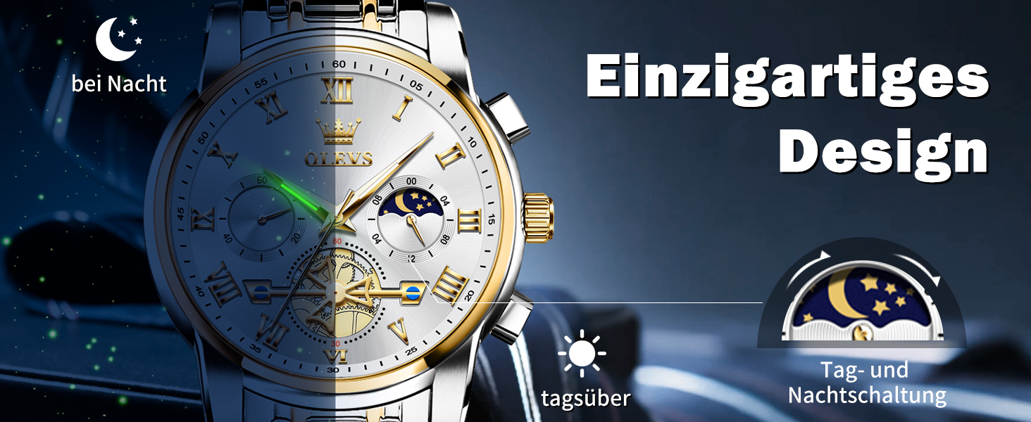 Годинник чоловічий OLEVS B1 з хронографом, водонепроникний, кварцовий, стильний, біле циферблат, золотисто-сріблястий браслет