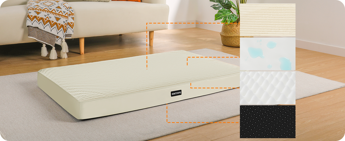 Ортопедичне ліжко для собак HMTOPE, 91 см, товщина 9 см. Зручне, знімне, водонепроникне, з антиковзким покриттям. Підходить для собак середніх порід.