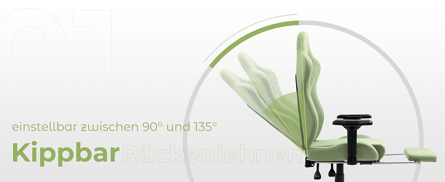 Ігровий крісло Dowinx з тканини, ергономічний, з підлокітниками 4D, для тривалої гри (Зелений)