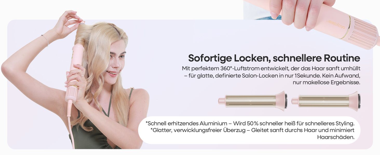 Аirstyler 7-в-1: Фен, плойка, брашинг, термощітка, автоматична завивка, іонізація, захист від пошкоджень, рожевий