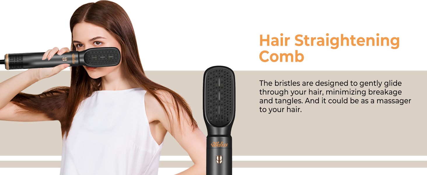 UKLISS Фен-щітка 6 в 1: Локони, об'єм, випрямлення та сушка - 1000W. Набір для створення зачісок з автоматичним завиванням, щітка-фен, круглі щітки, випрямна щітка (Чорний)