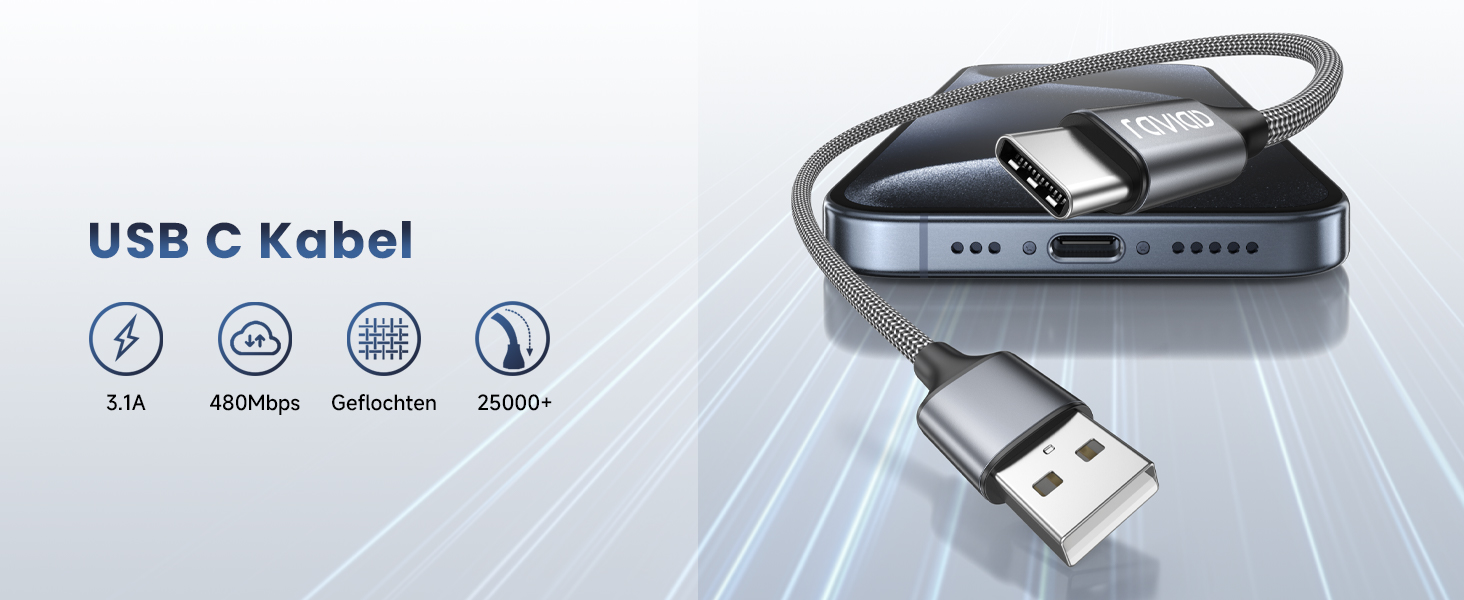 Кабель USB-C RAVIAD [4 шт. 0.5м, 1м, 2м, 3м] 3.1A, швидка зарядка, нейлон, для iPhone 15, Samsung Galaxy, Huawei P60