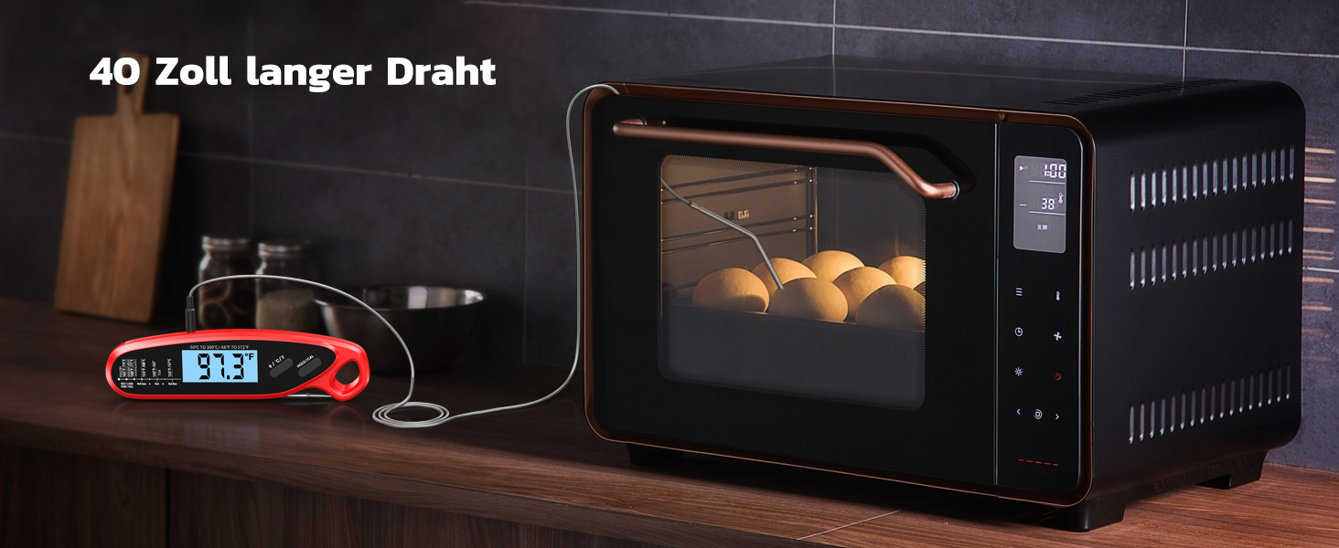 Термометр для м'яса Babacom з миттєвим відображенням та двома зондами, великим екраном, налаштуванням тривоги та калібруванням. Підходить для приготування на грилі, в духовці, для цукру та рідин.