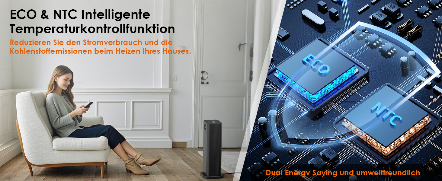 Електричний обігрівач Minthouz: 2000W, PTC кераміка, 3 режими, термостат, пульт, LED-дисплей, таймер 12H, осциляція 70°, для дому та офісу