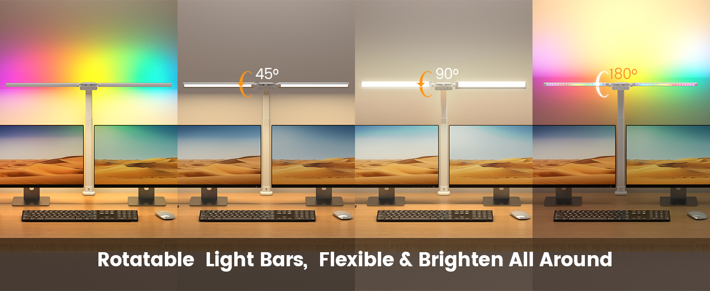 SIBRILLE Dual-Head LED Desk Lamp - Adjustable, Dimmable, Eye Protection, RGB - for Office, Home, and PC Use