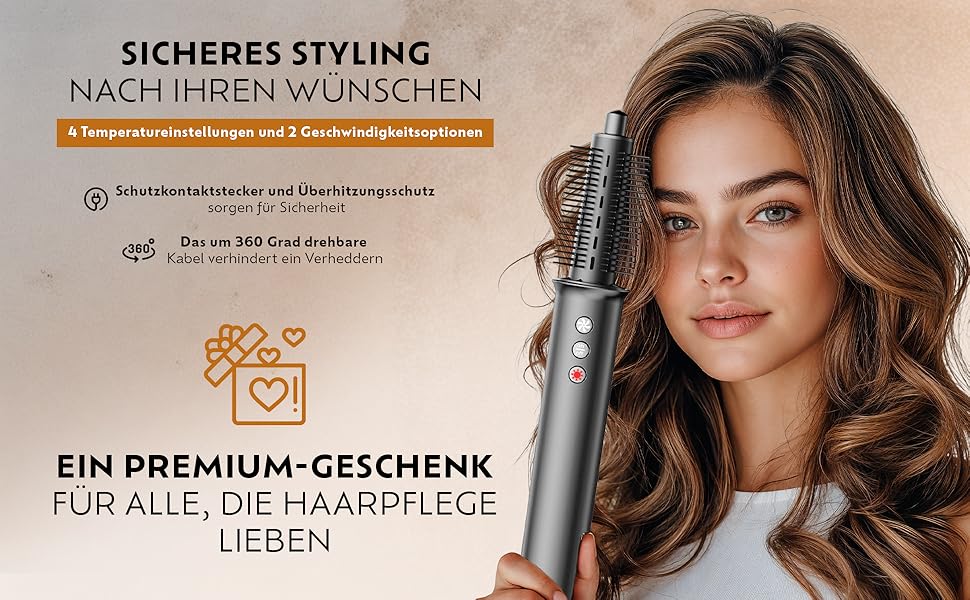 Мультистайлер 5-в-1 – плойка, фен-щітка з 110 000 обертів/хв – щітка для волосся з гарячим повітрям/фен-щітка/стайлер для великих локонів, об'єму та гладкого волосся – іонізатор для волосся з 5 насадками