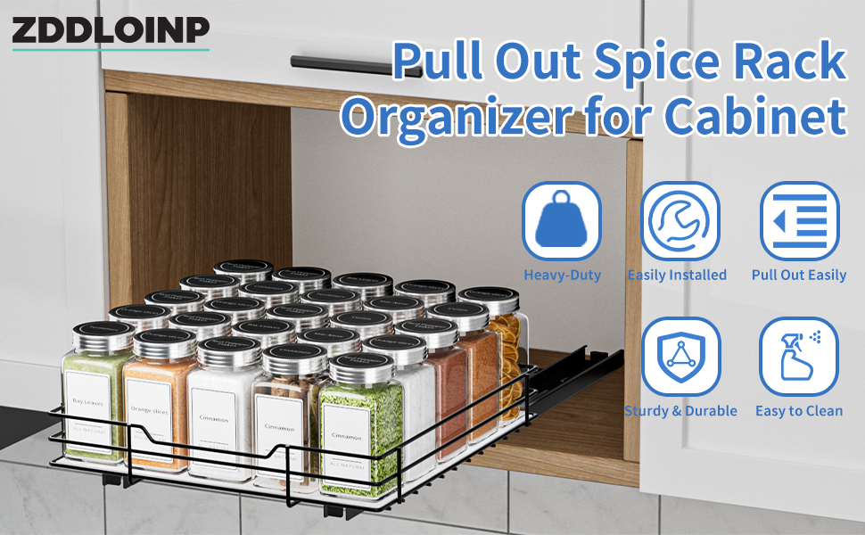 Висувна полиця для спецій у шафу, 2 яруси, регульована висота, чорний колір, органайзер для спецій, органайзер для кухні (22.2 x 26.4 x 5.6 см)