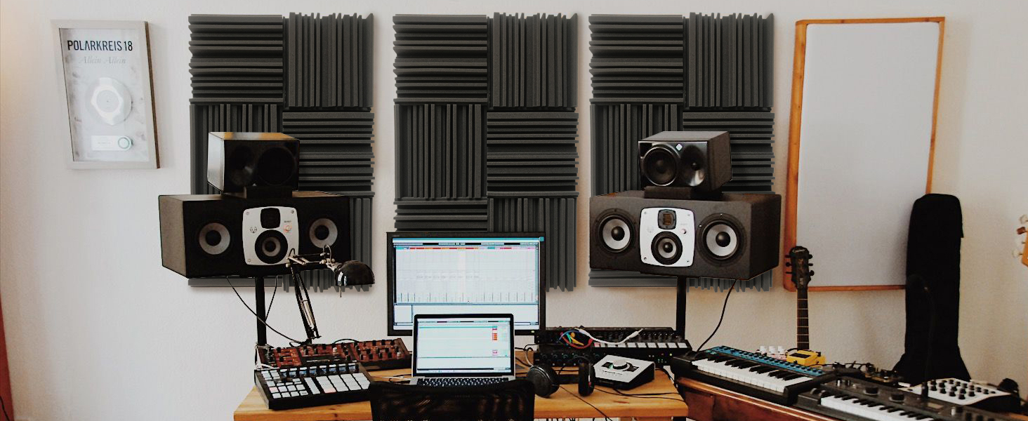 Акустичний поролон для звукоізоляції, шумопоглинаючі панелі 30х30х5 см, висока щільність, набір 48 шт для студії звукозапису та лайв-студій