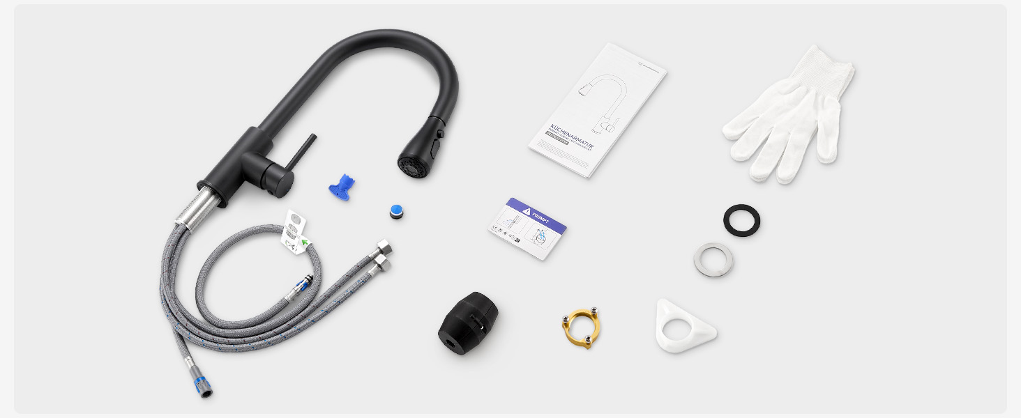 Кран кухонний CECIPA з 3 режимами, висувний, поворотний 360°, з високим виливом, з нержавіючої сталі, чорний