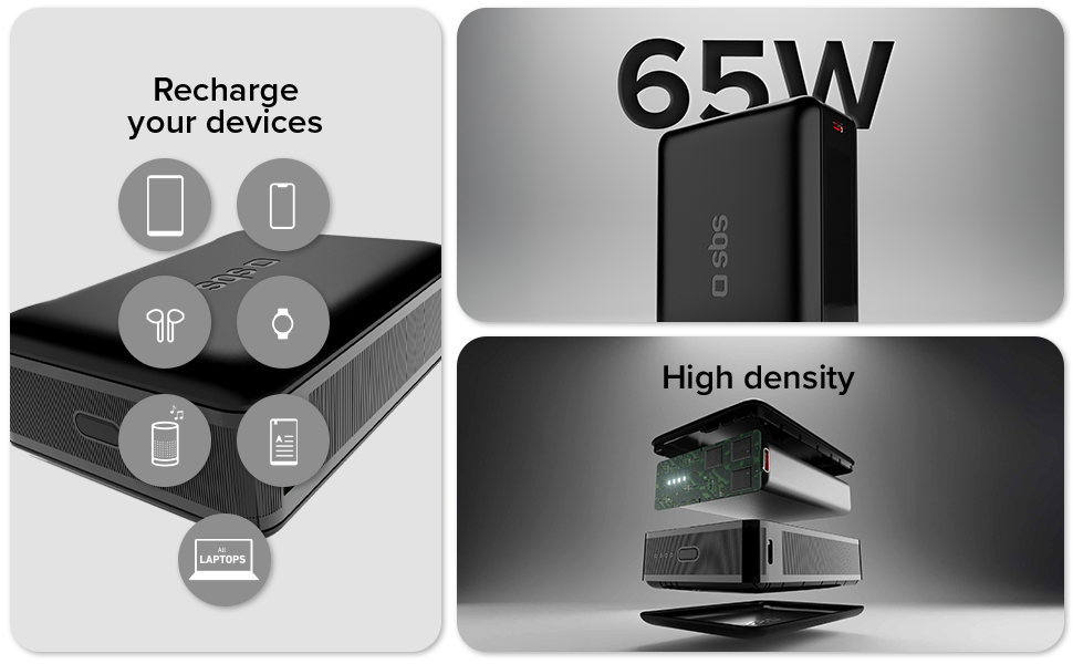 Power Bank SBS Slim 20000 mAh з AFC, LCD-дисплеєм та USB-C/USB-A: заряд для Apple, Samsung, MacBook, iPad, планшетів та ноутбуків