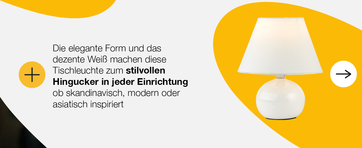 BRILLIANT Primo: стильна настільна лампа з тканинним абажуром – маленька лампа для нічного столика, спальні та вітальні – патрон E14 та вимикач – білий