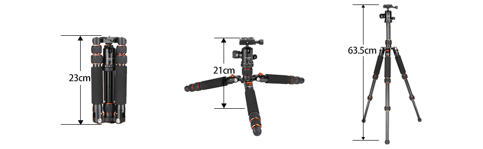 Міні штатив Koolehaoda для камери з алюмінію, 63 см, портативний, з кульковою головкою 360° та QR-платформою для DSLR/відеокамер, до 10 кг (Помаранчевий)