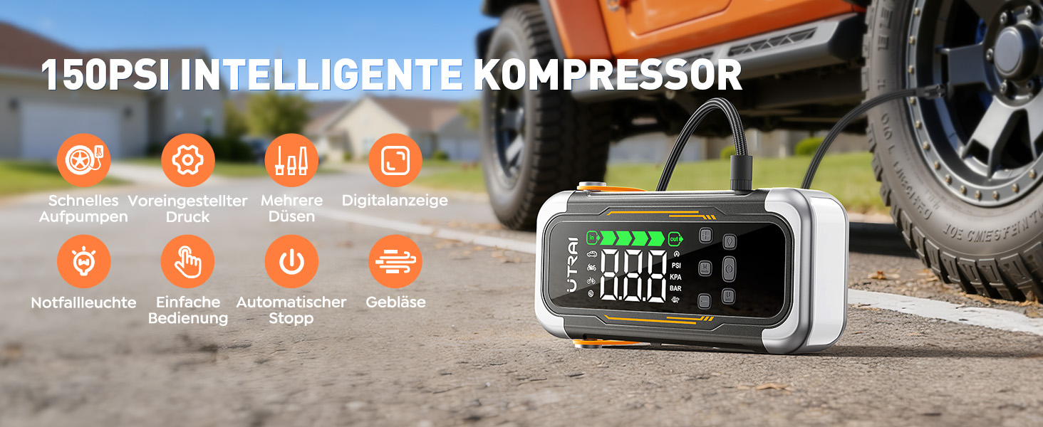 Powerbank для авто UTRAI 6000A з пусковим струмом, компресором та PD 30W – для бензин/дизель (до 10л)