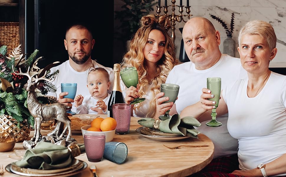 Набір з 4 келихів для шампанського Joeyan 150мл, вінтажний дизайн, зелений колір, для свят та урочистостей, миється в посудомийній машині