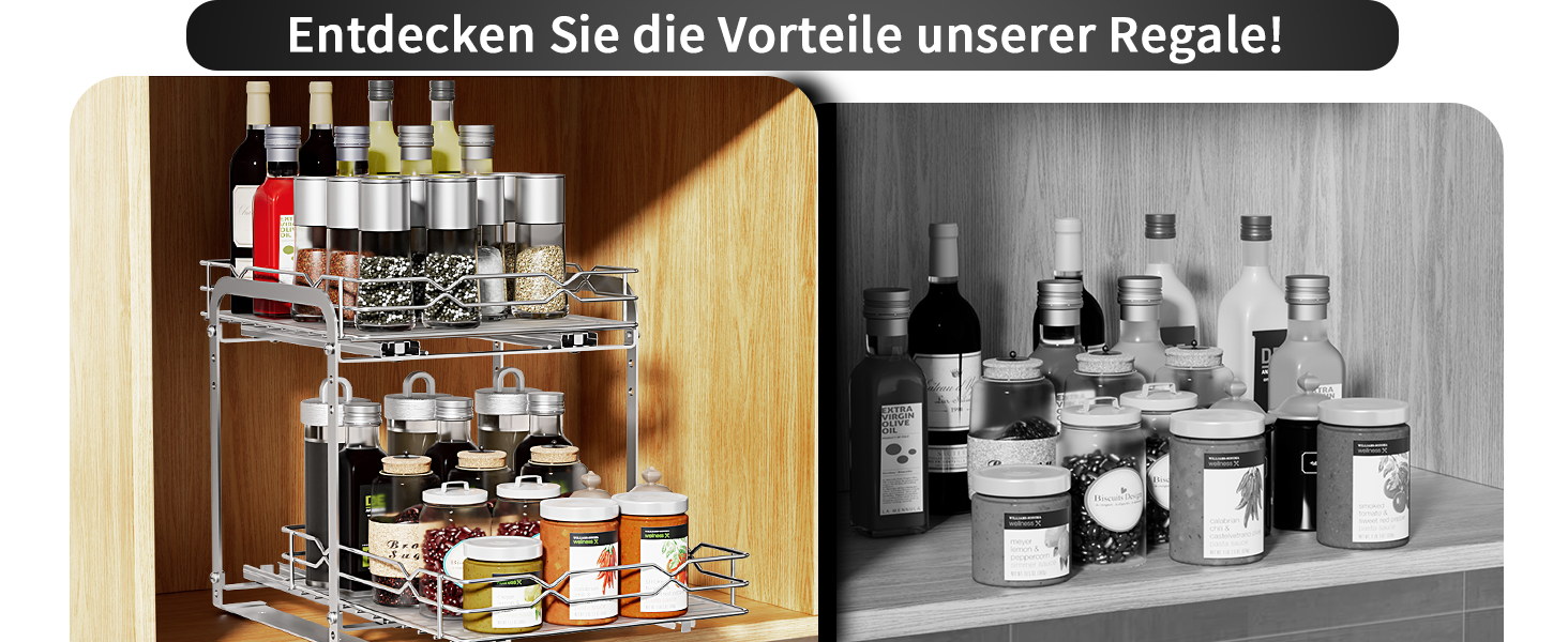 Висувна полиця для спецій з нержавіючої сталі, органайзер для спецій, 2 яруси, регульована висота, кухонний органайзер, система полиць для спецій для кухонної шафи, стояча полиця для спецій для внутрішньої частини шафи
