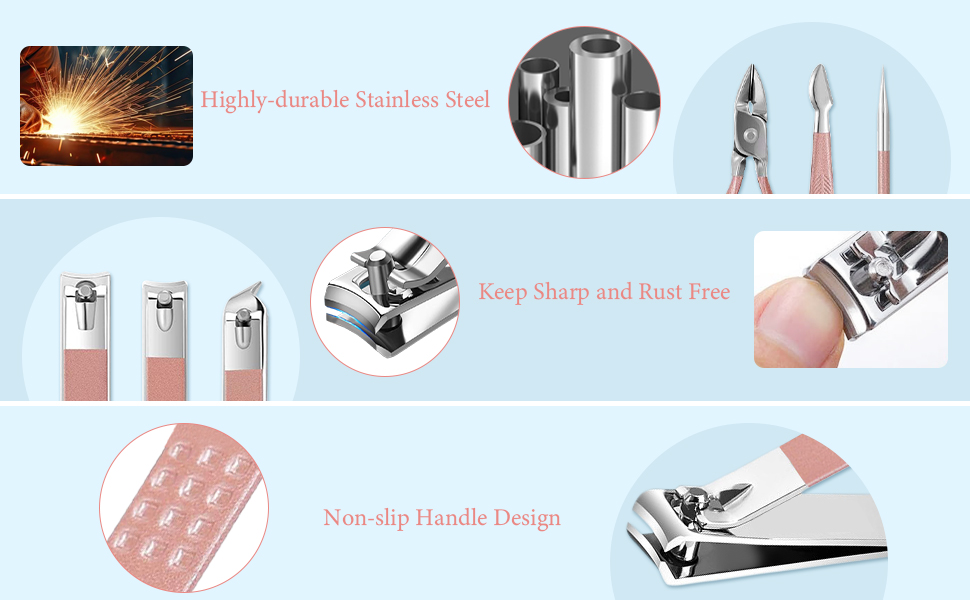 Набір для манікюру та педикюру 16 в 1: професійний набір для манікюру та педикюру з нігтьовими кусачками та ножицями, рожевий