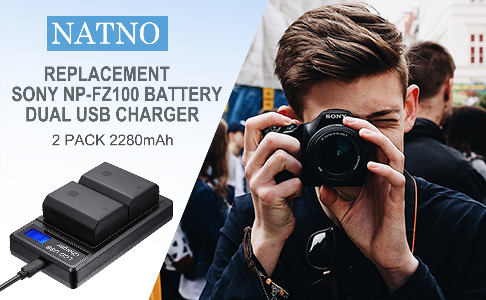Акумулятор NP-FZ100 та зарядний пристрій 2 шт. з LCD-дисплеєм для камер Sony Alpha A7/A9 серії