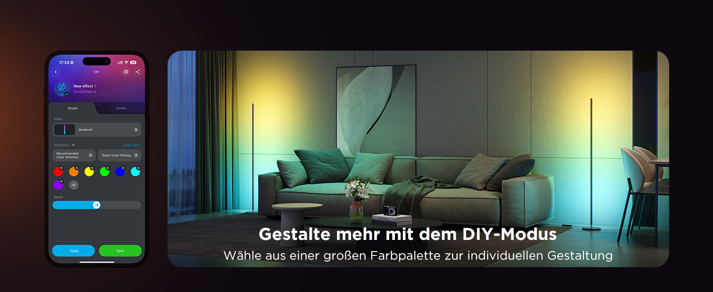 Govee LED-лампа RGBIC для дому, WiFi, диммування, сумісна з Alexa та Google Assistant, 16 млн кольорів, 58 режимів, музичний режим, DIY для ігор та сну, чорний, 1 шт.