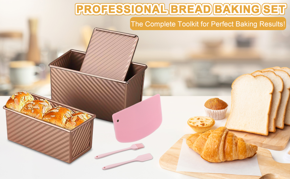 Набір форм для випічки хліба Lafo Toastbrot з кришкою, рожеве золото – форма для тостів та хліба зі скребком