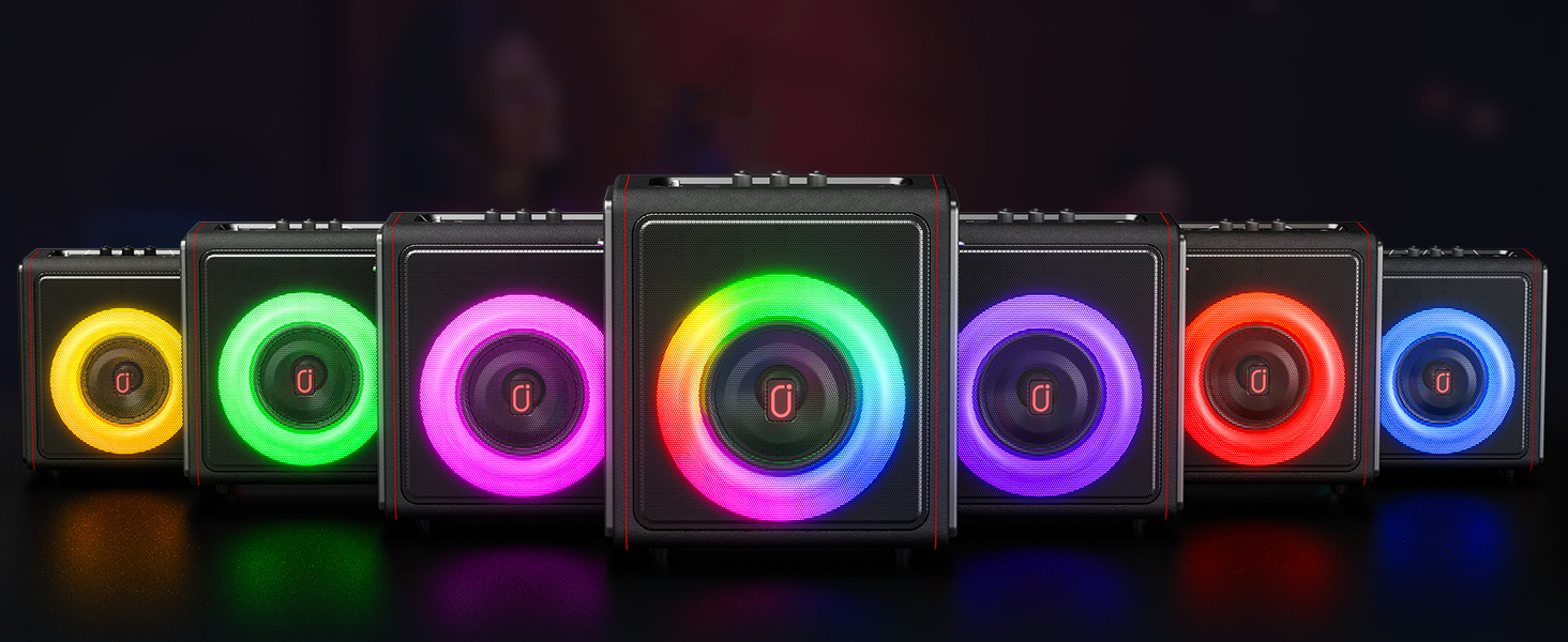 Караоке машина HWWR з 2 бездротовими мікрофонами, портативна Bluetooth 5.3 акустика з RGB-підсвіткою, PA-система для вечірок, Partybox, TWS, чорний