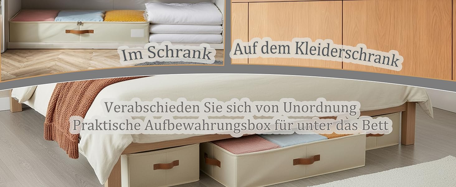 Коробки для зберігання під ліжком, 2 шт. з підставкою по периметру, з кришкою для постільної білизни та одягу (без нижньої підставки), бежеві