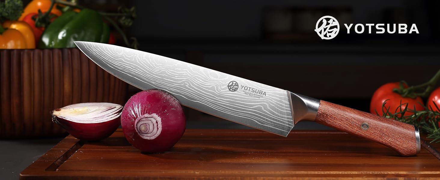 Японський кухонний ніж YOTSUBA 22 см, професійний шеф-ніж з нержавіючої сталі з вуглецевої сталі, ергономічна ручка з паккавуда