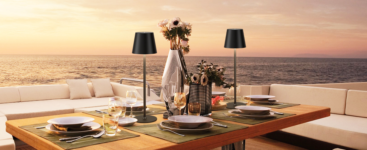 Набір з 2 бездротових настільних світильників LED з акумулятором, сенсорне регулювання яскравості, 3 режими кольору, USB-C зарядка для спальні, столу, кемпінгу (Чорний)