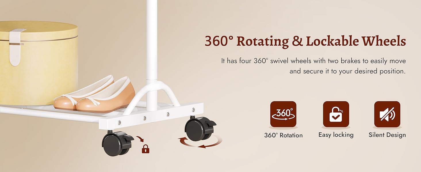 Кледірний стійка FAVOOSTY на колесах, мобільний, металевий, чорно-білий, регульований, 89.50×39.00×161.20 см