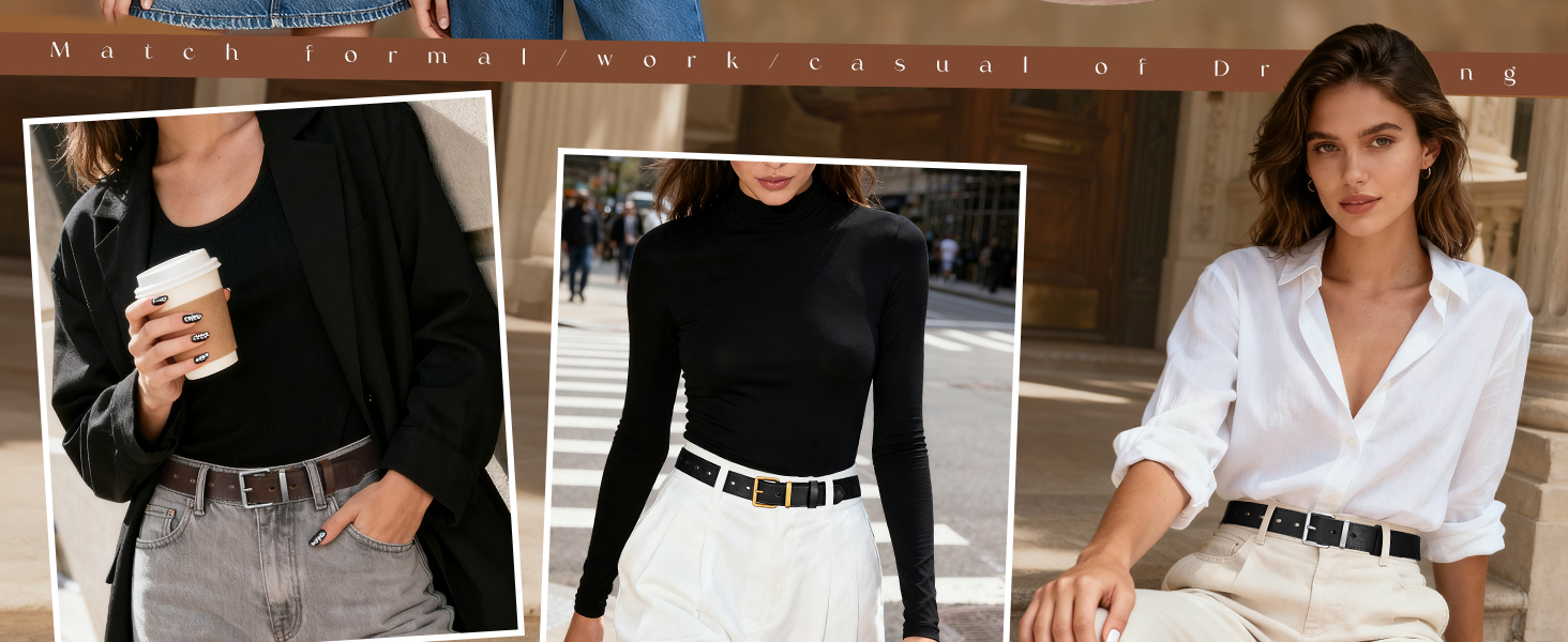 Жіночий шкіряний ремінь SUOSDEY вінтажний, коричневий, ширина 3.3 см, для джинсів, штанів, суконь, золота/срібна пряжка, розмір 68-80 см