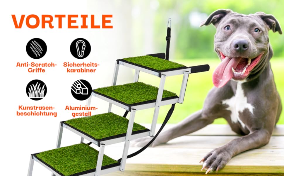 Сходинки для собак у машину, дім, на вулицю, складні - з штучним газоном, до 70 кг, 67 см