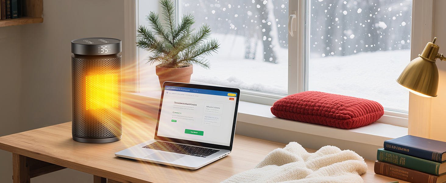 Керамічний обігрівач 1500W з термостатом, захистом від перегріву та нахилу, 75° осциляція, ECO-режим, 2-в-1 для дому (чорний, круглий)