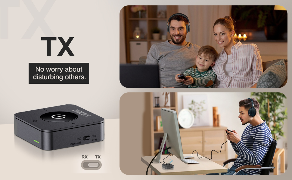 ZIOCOM Bluetooth адаптер стереосистеми: Bluetooth передавач/приймач 5.0 для TV/PC/MP3/стереосистеми (оптичний, 3.5 мм AUX, RCA). Підтримка одночасної підключення 2 пристроїв